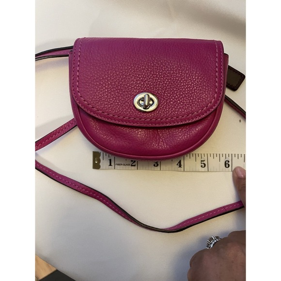 Coach Pebbled Leather Turnlock Flap Mini Crossbody Pink Magenta - Picture 8 of 13
